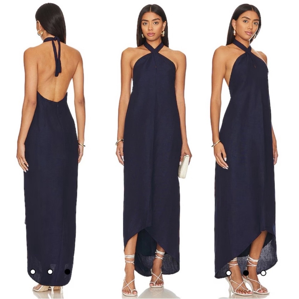 Onia Air Linen Halter Maxi Dress in Deep Navy small